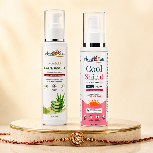 Amrit Kuti  Skincare Duo – Aloe Gold Face Wash + Cool Shield Sunscreen SPF 50 PA+++