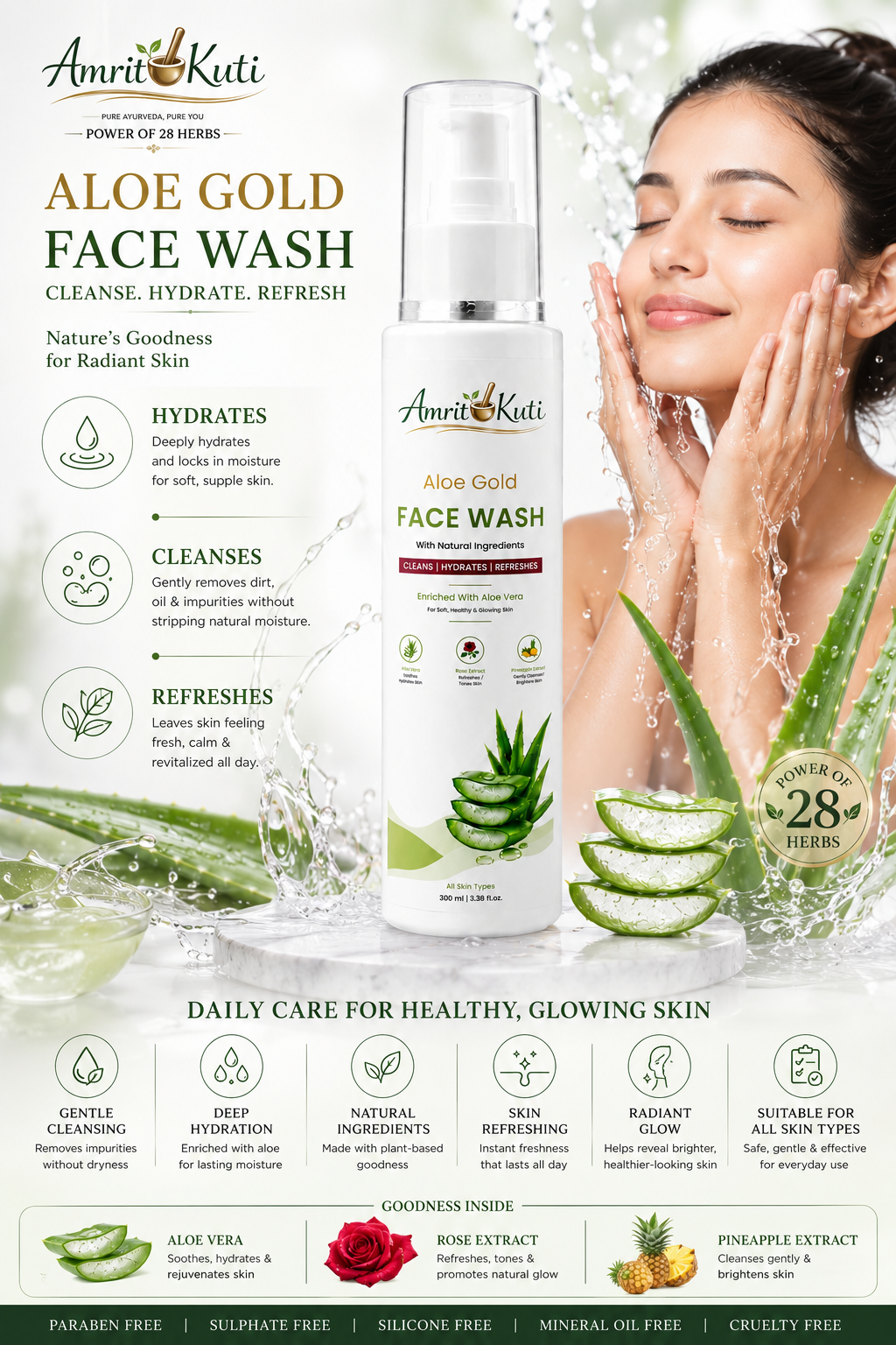 Amrit Kuti Aloe Gold Face Wash | Cleanses, Hydrates & Refreshes Skin