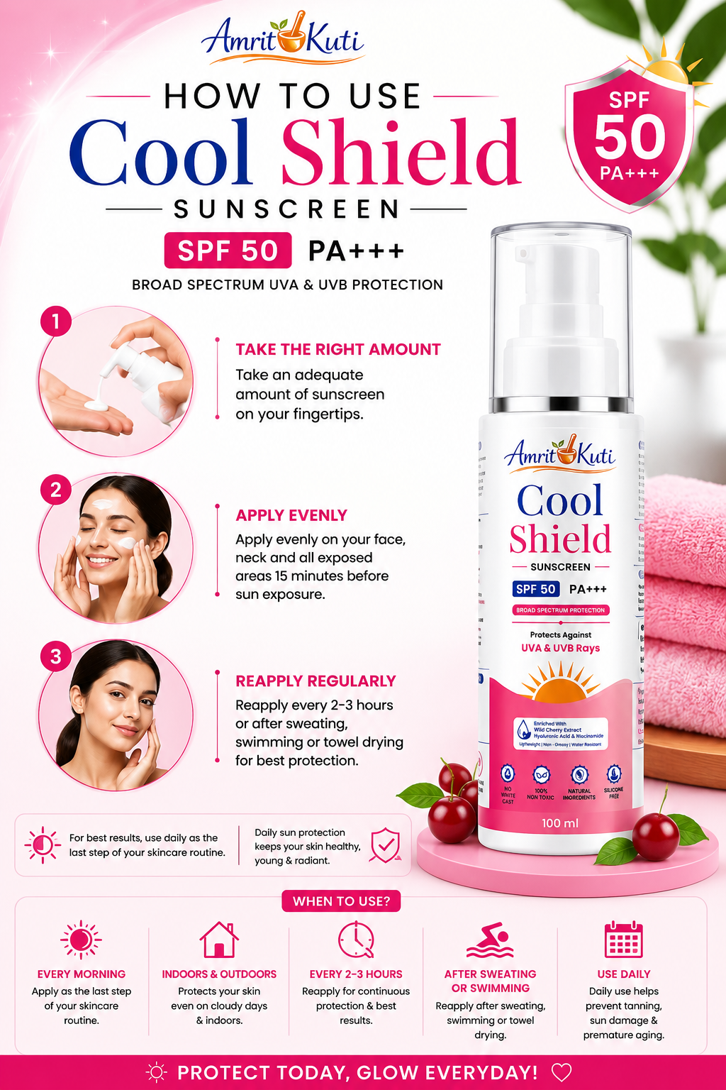 Amrit Kuti Cool Shield Sunscreen SPF 50 PA+++ 100ml
