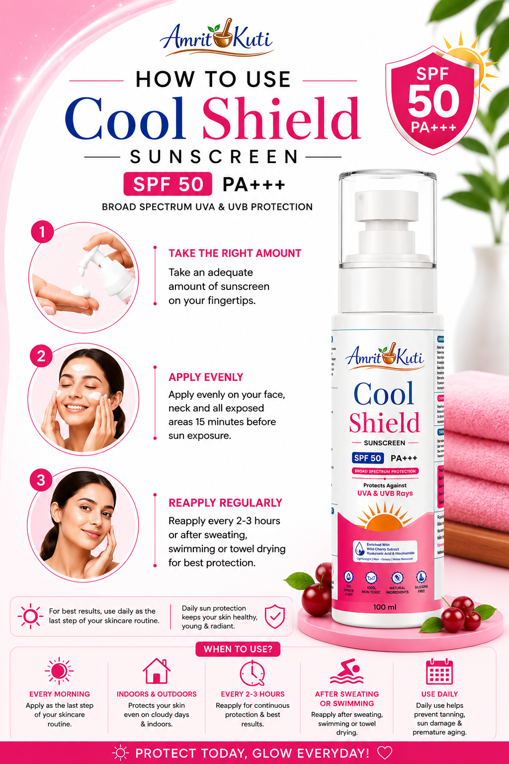 Amrit Kuti Cool Shield Sunscreen SPF 50 PA+++ 100ml