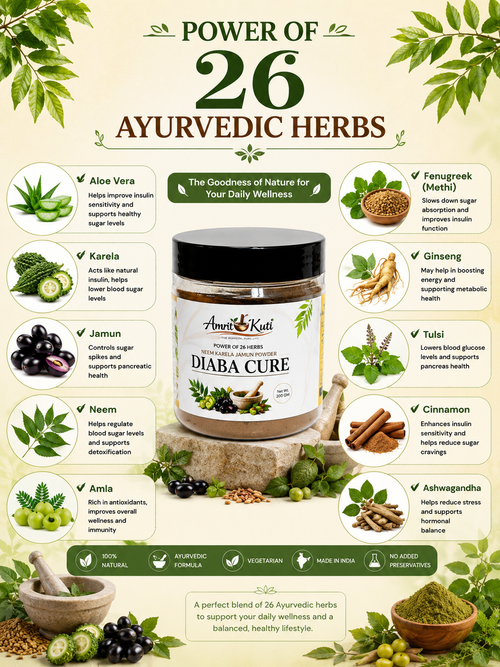 Amrit Kuti Diaba Cure Powder | Neem, Karela & Jamun Blend | Pack of 2 | 200g x 2