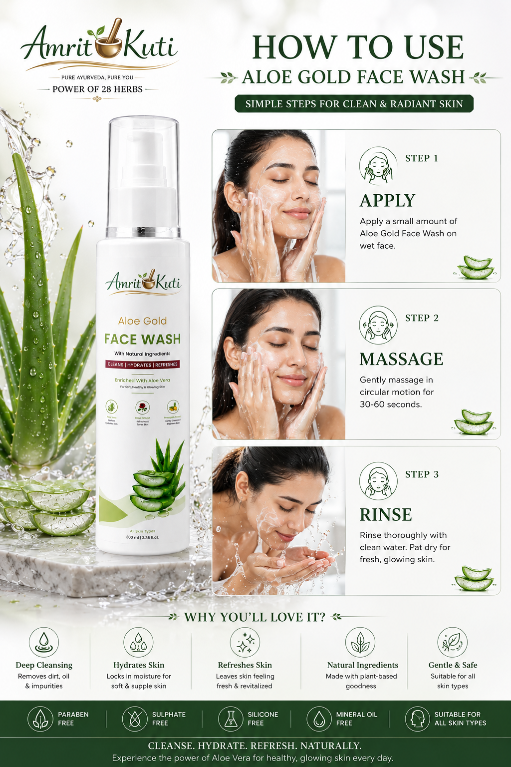 Amrit Kuti Aloe Gold Face Wash | Cleanses, Hydrates & Refreshes Skin