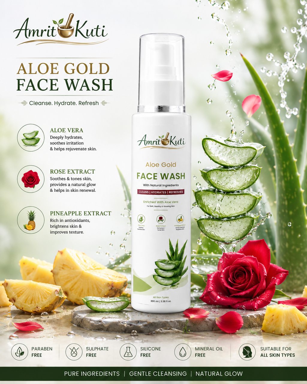 Amrit Kuti Aloe Gold Face Wash | Cleanses, Hydrates & Refreshes Skin
