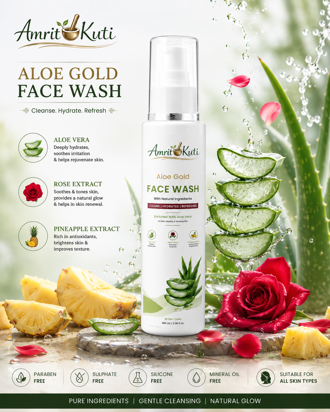 Amrit Kuti Aloe Gold Face Wash | Cleanses, Hydrates & Refreshes Skin