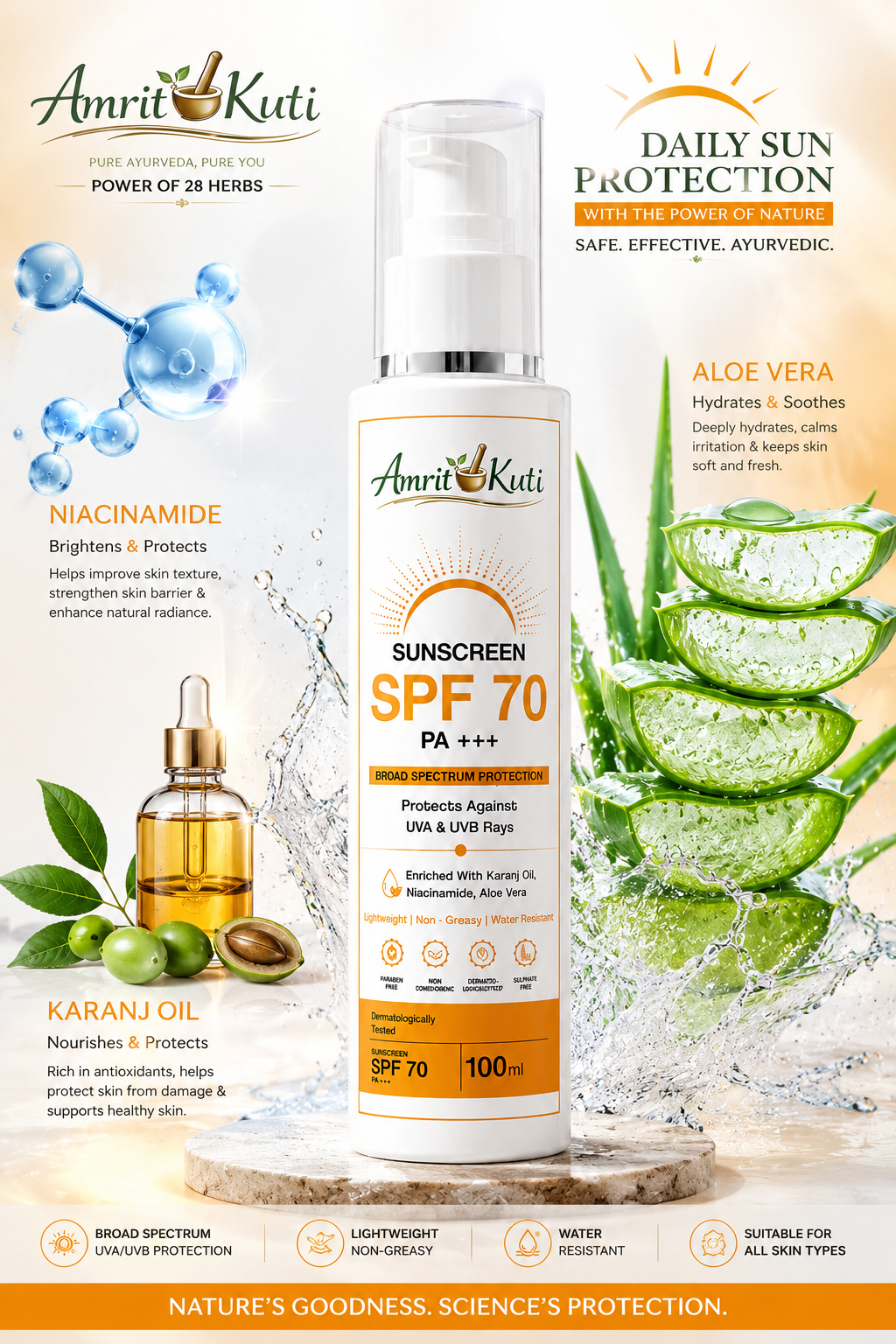 Amrit Kuti Sunscreen SPF 70 PA+++ | Broad Spectrum UV Protection