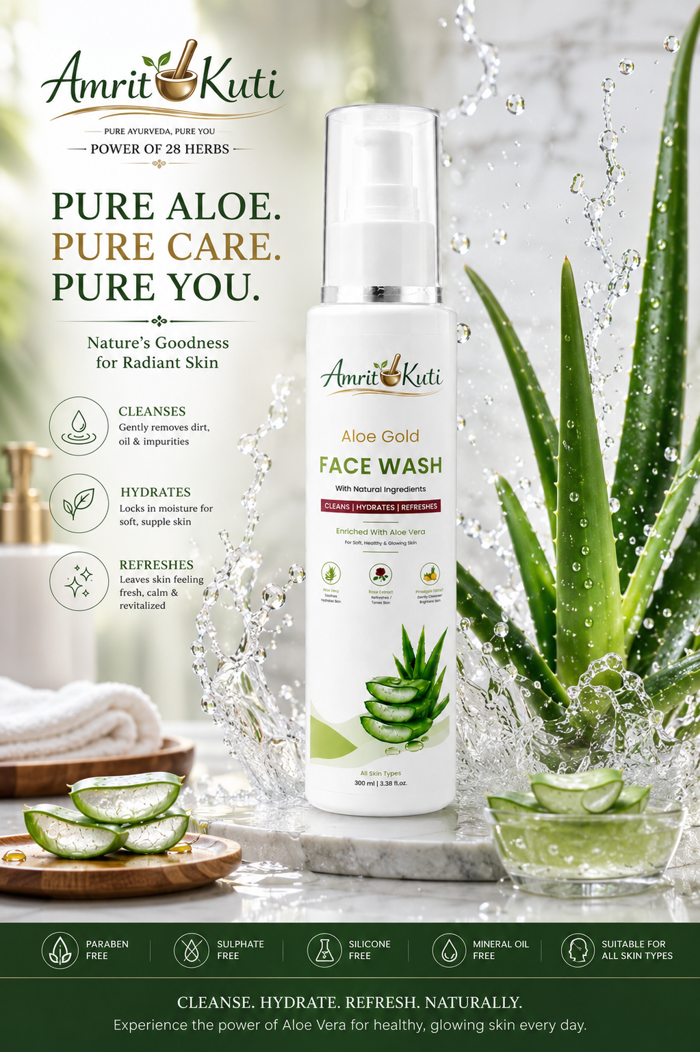 Amrit Kuti Aloe Gold Face Wash | Cleanses, Hydrates & Refreshes Skin