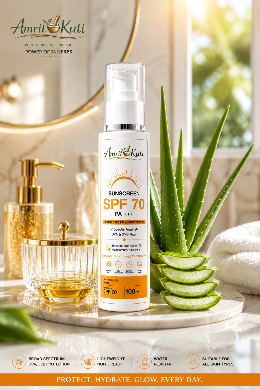 Amrit Kuti Sunscreen SPF 70 PA+++ | Broad Spectrum UV Protection