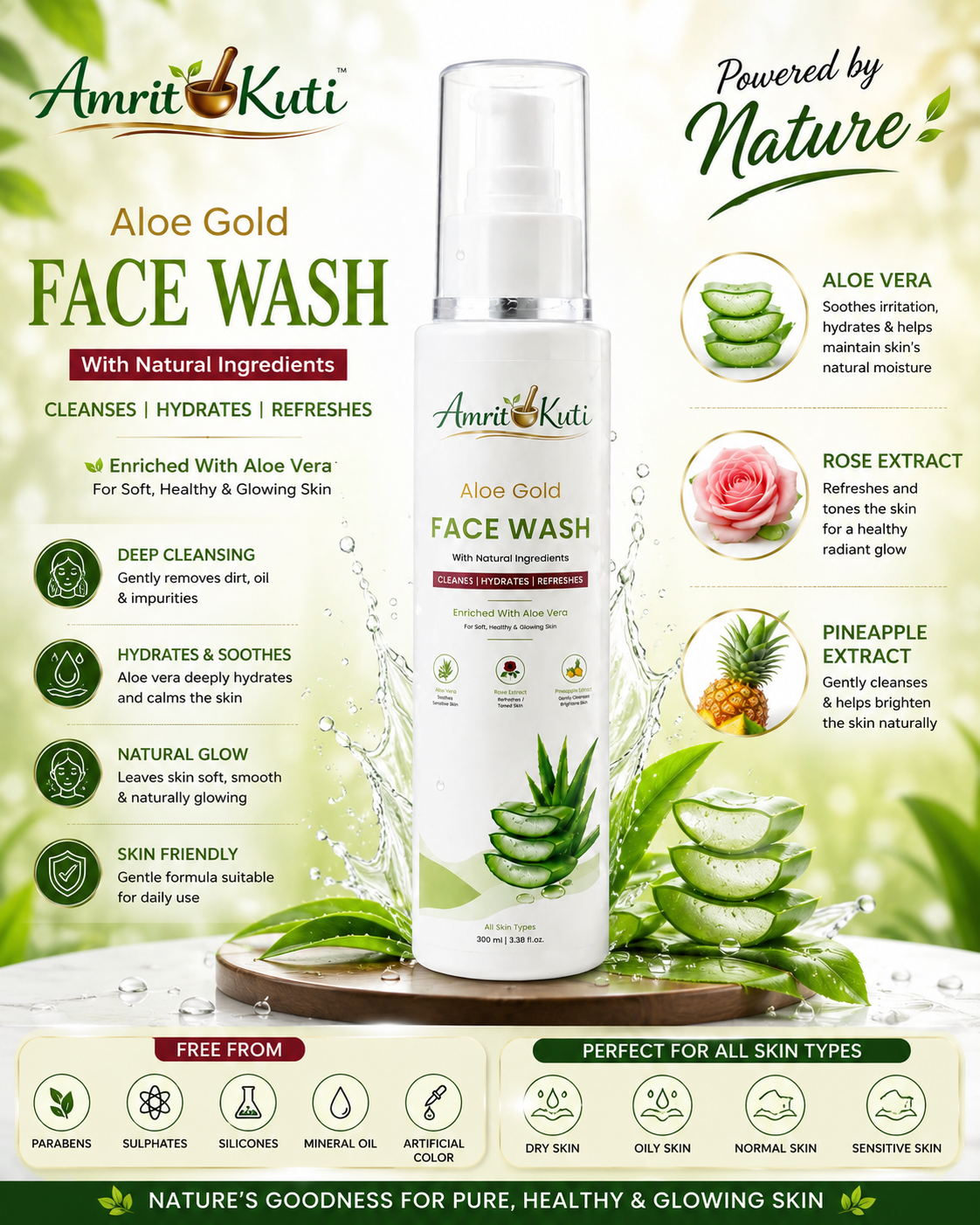 Amrit Kuti Aloe Gold Face Wash | Cleanses, Hydrates & Refreshes Skin